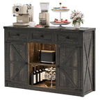 Buffet de ferme de 47" avec 3 tiroirs, lumières LED et prises de courant, noir/blanc, style ferme