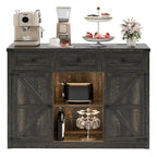Buffet de ferme de 47" avec 3 tiroirs, lumières LED et prises de courant, noir/blanc, style ferme