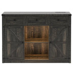 Buffet de ferme de 47" avec 3 tiroirs, lumières LED et prises de courant, noir/blanc, style ferme