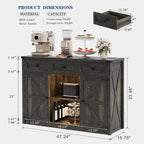Buffet de ferme de 47" avec 3 tiroirs, lumières LED et prises de courant, noir/blanc, style ferme