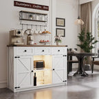 Buffet de ferme de 47" avec 3 tiroirs, lumières LED et prises de courant, noir/blanc, style ferme