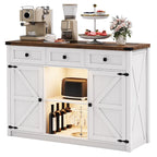 Buffet de ferme de 47" avec 3 tiroirs, lumières LED et prises de courant, noir/blanc, style ferme