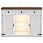 Buffet de ferme de 47" avec 3 tiroirs, lumières LED et prises de courant, noir/blanc, style ferme