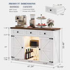 Buffet de ferme de 47" avec 3 tiroirs, lumières LED et prises de courant, noir/blanc, style ferme