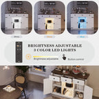Buffet de ferme de 47" avec 3 tiroirs, lumières LED et prises de courant, noir/blanc, style ferme