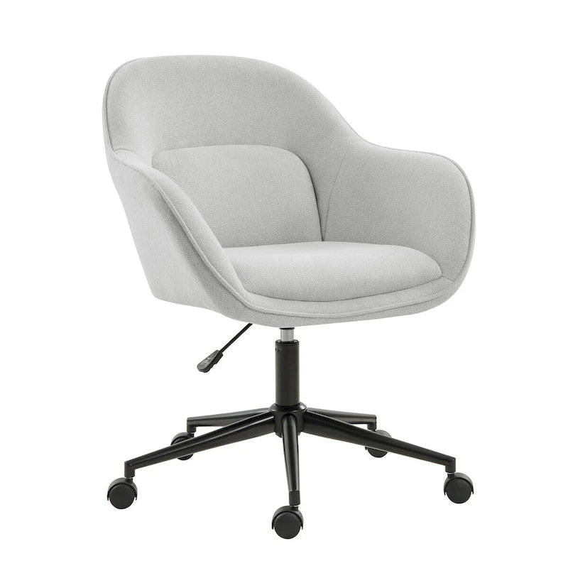 Chaise de bureau pivotante à dossier incurvé avec piètement en métal et roulettes, Gris / Moutarde / Beige, Style moderne, 1 personne
