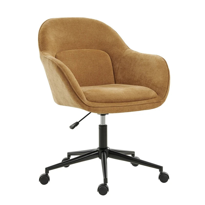 Chaise de bureau pivotante à dossier incurvé avec piètement en métal et roulettes, Gris / Moutarde / Beige, Style moderne, 1 personne