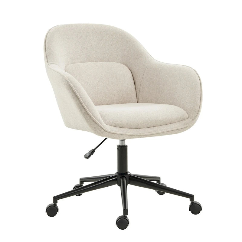 Chaise de bureau pivotante à dossier incurvé avec piètement en métal et roulettes, Gris / Moutarde / Beige, Style moderne, 1 personne
