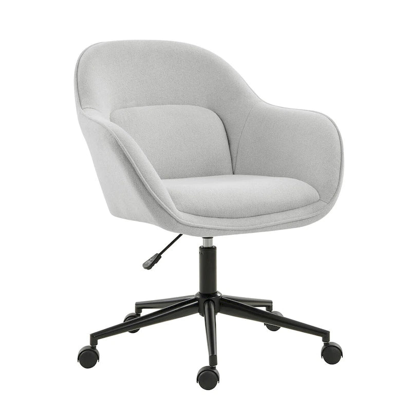Chaise de bureau pivotante à dossier incurvé avec piètement en métal et roulettes, Gris / Moutarde / Beige, Style moderne, 1 personne