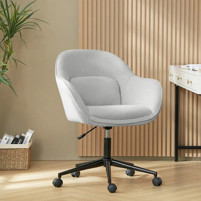 Chaise de bureau pivotante à dossier incurvé avec piètement en métal et roulettes, Gris / Moutarde / Beige, Style moderne, 1 personne