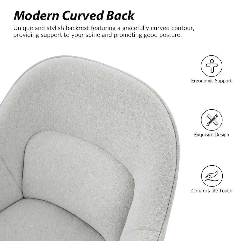 Chaise de bureau pivotante à dossier incurvé avec piètement en métal et roulettes, Gris / Moutarde / Beige, Style moderne, 1 personne