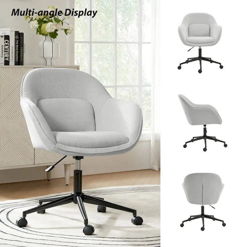 Chaise de bureau pivotante à dossier incurvé avec piètement en métal et roulettes, Gris / Moutarde / Beige, Style moderne, 1 personne