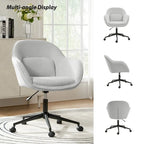 Chaise de bureau pivotante à dossier incurvé avec piètement en métal et roulettes, Gris / Moutarde / Beige, Style moderne, 1 personne