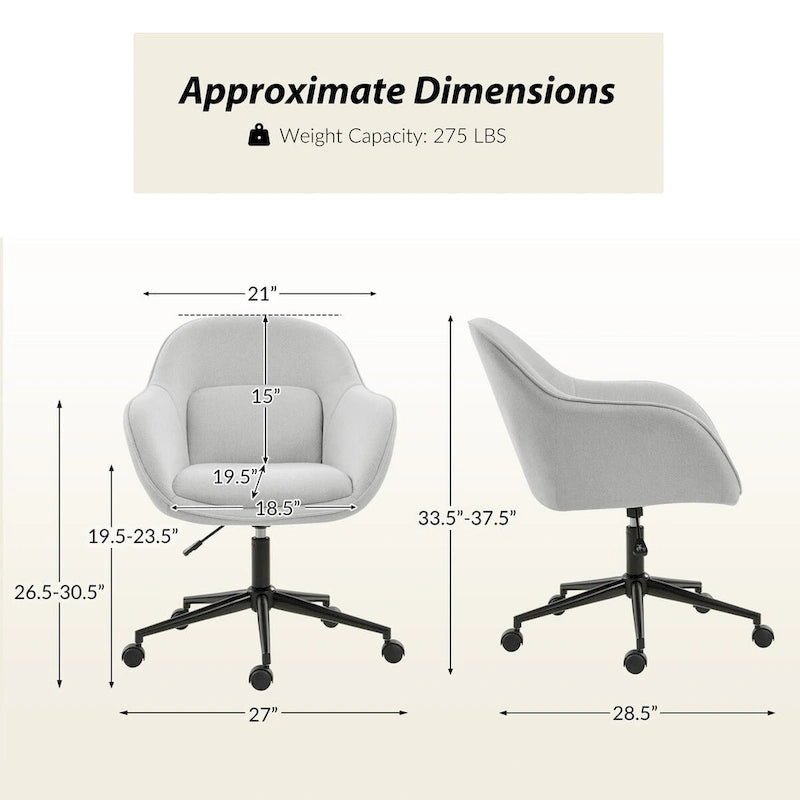 Chaise de bureau pivotante à dossier incurvé avec piètement en métal et roulettes, Gris / Moutarde / Beige, Style moderne, 1 personne