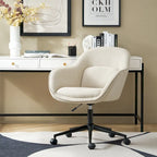 Chaise de bureau pivotante à dossier incurvé avec piètement en métal et roulettes, Gris / Moutarde / Beige, Style moderne, 1 personne