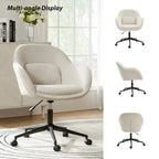 Chaise de bureau pivotante à dossier incurvé avec piètement en métal et roulettes, Gris / Moutarde / Beige, Style moderne, 1 personne