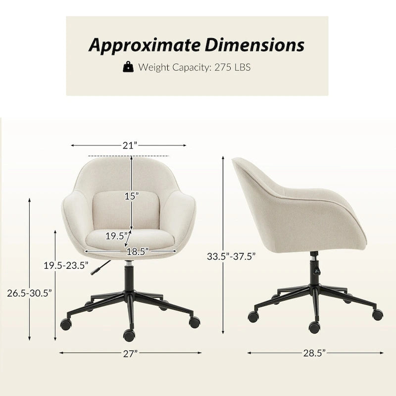 Chaise de bureau pivotante à dossier incurvé avec piètement en métal et roulettes, Gris / Moutarde / Beige, Style moderne, 1 personne