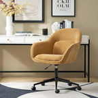 Chaise de bureau pivotante à dossier incurvé avec piètement en métal et roulettes, Gris / Moutarde / Beige, Style moderne, 1 personne