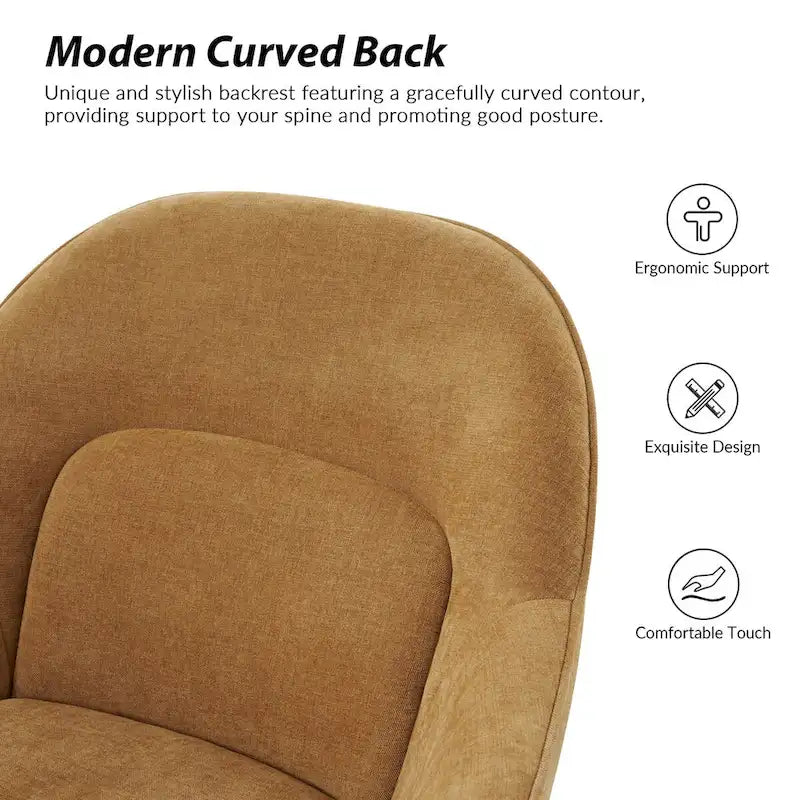 Chaise de bureau pivotante à dossier incurvé avec piètement en métal et roulettes, Gris / Moutarde / Beige, Style moderne, 1 personne