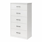 Commode haute à 5 tiroirs avec système d'assemblage emboîtable, chêne blanc / chêne blond / chêne noir, style grain de bois classique