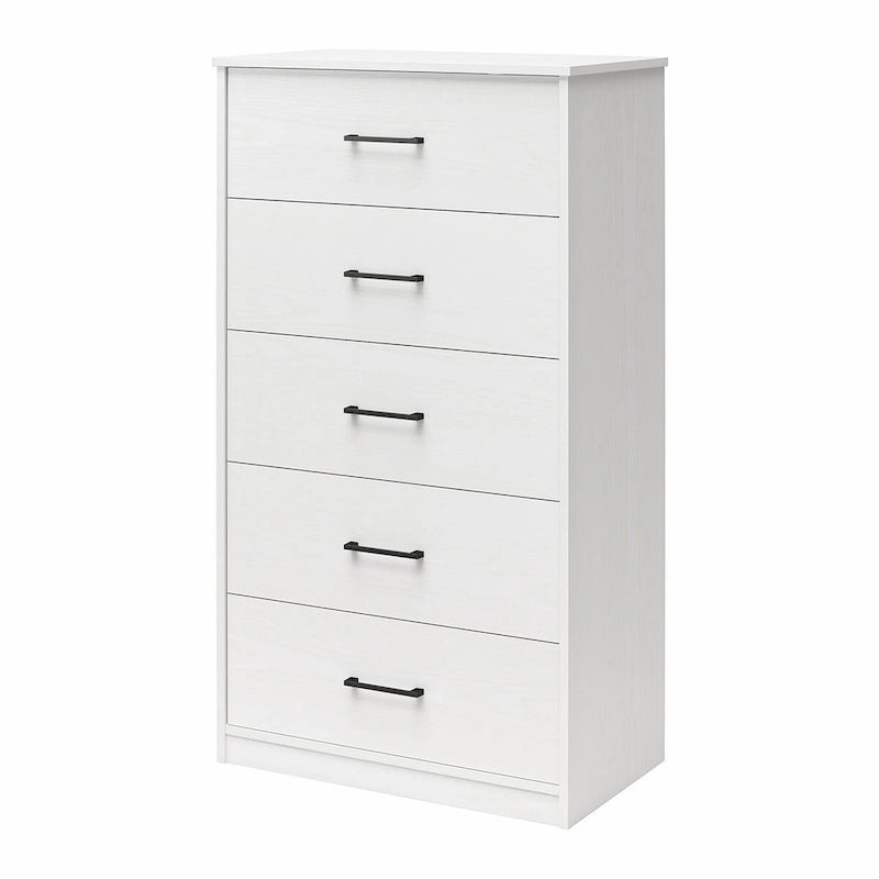 Commode haute à 5 tiroirs avec système d'assemblage emboîtable, chêne blanc / chêne blond / chêne noir, style grain de bois classique