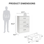 Commode haute à 5 tiroirs avec système d'assemblage emboîtable, chêne blanc / chêne blond / chêne noir, style grain de bois classique
