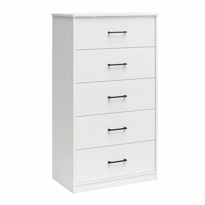 Commode haute à 5 tiroirs avec système d'assemblage emboîtable, chêne blanc / chêne blond / chêne noir, style grain de bois classique