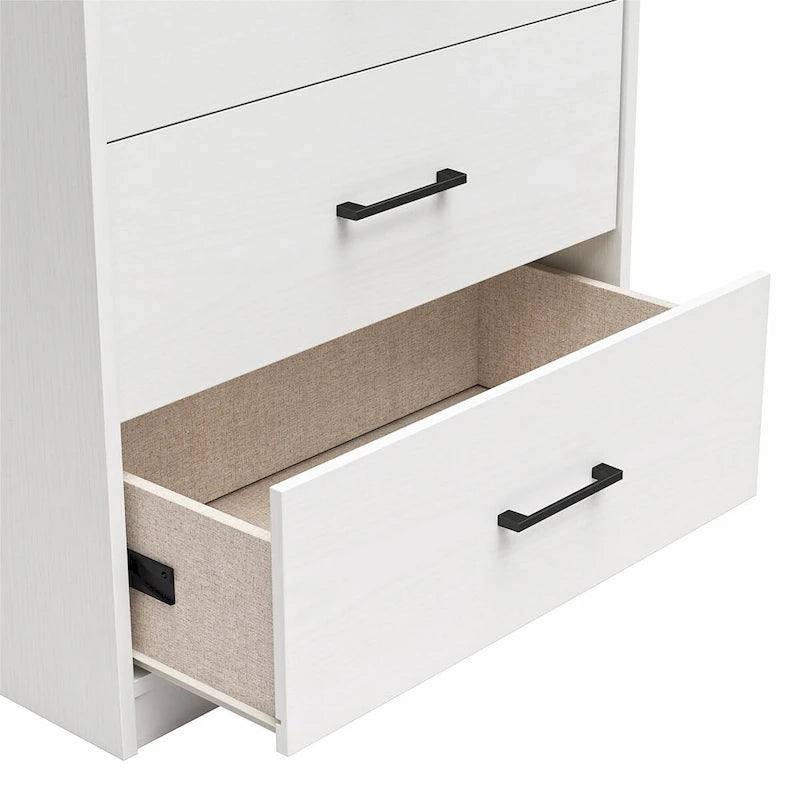Commode haute à 5 tiroirs avec système d'assemblage emboîtable, chêne blanc / chêne blond / chêne noir, style grain de bois classique