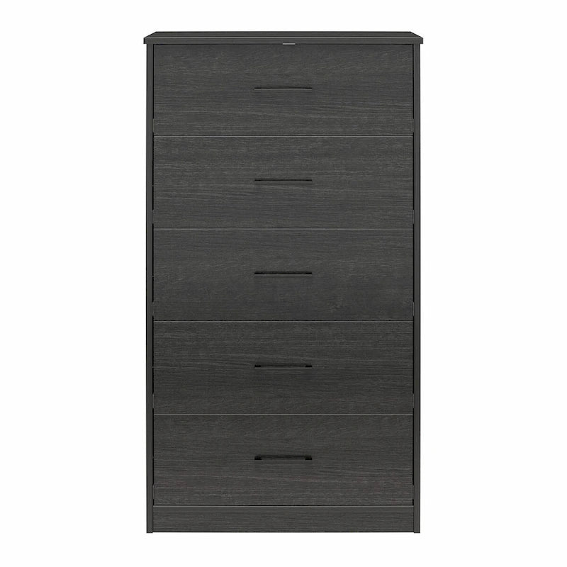 Commode haute à 5 tiroirs avec système d'assemblage emboîtable, chêne blanc / chêne blond / chêne noir, style grain de bois classique