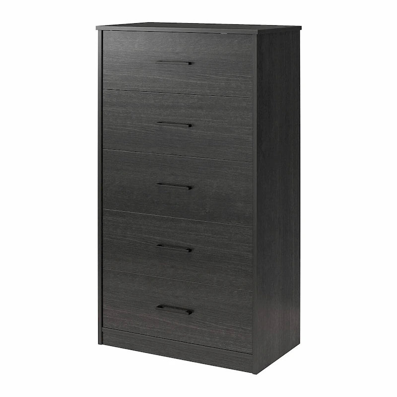 Commode haute à 5 tiroirs avec système d'assemblage emboîtable, chêne blanc / chêne blond / chêne noir, style grain de bois classique