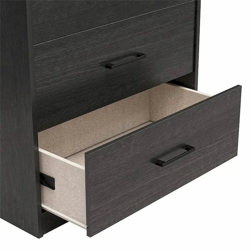 Commode haute à 5 tiroirs avec système d'assemblage emboîtable, chêne blanc / chêne blond / chêne noir, style grain de bois classique