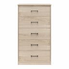 Commode haute à 5 tiroirs avec système d'assemblage emboîtable, chêne blanc / chêne blond / chêne noir, style grain de bois classique