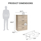 Commode haute à 5 tiroirs avec système d'assemblage emboîtable, chêne blanc / chêne blond / chêne noir, style grain de bois classique