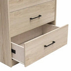 Commode haute à 5 tiroirs avec système d'assemblage emboîtable, chêne blanc / chêne blond / chêne noir, style grain de bois classique
