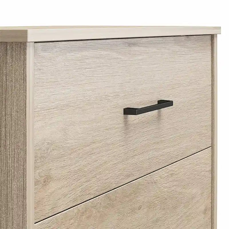 Commode haute à 5 tiroirs avec système d'assemblage emboîtable, chêne blanc / chêne blond / chêne noir, style grain de bois classique