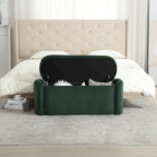Banc ottoman de rangement en velours côtelé, orange / beige / gris clair / bleu marine / émeraude / noir, charnière de sécurité, 1 à 3 personnes
