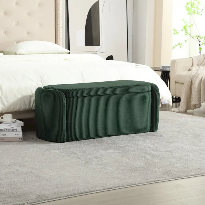 Banc ottoman de rangement en velours côtelé, orange / beige / gris clair / bleu marine / émeraude / noir, charnière de sécurité, 1 à 3 personnes