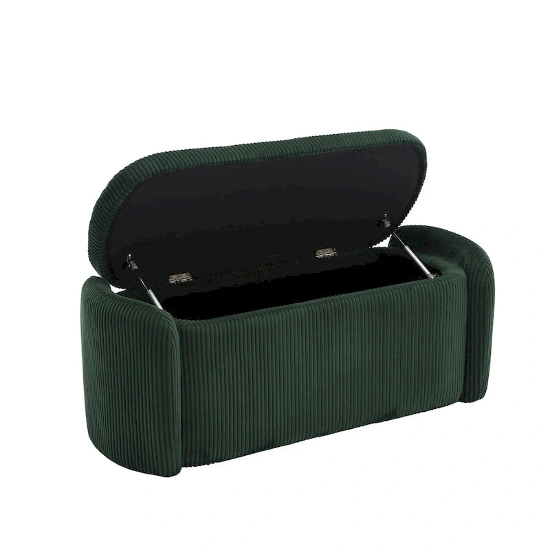 Banc ottoman de rangement en velours côtelé, orange / beige / gris clair / bleu marine / émeraude / noir, charnière de sécurité, 1 à 3 personnes