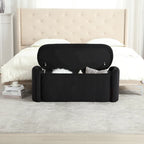 Banc ottoman de rangement en velours côtelé, orange / beige / gris clair / bleu marine / émeraude / noir, charnière de sécurité, 1 à 3 personnes
