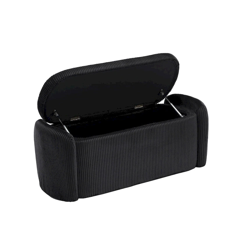 Banc ottoman de rangement en velours côtelé, orange / beige / gris clair / bleu marine / émeraude / noir, charnière de sécurité, 1 à 3 personnes
