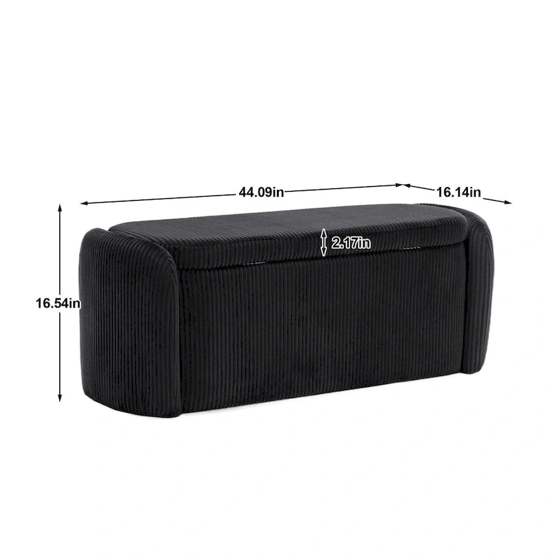 Banc ottoman de rangement en velours côtelé, orange / beige / gris clair / bleu marine / émeraude / noir, charnière de sécurité, 1 à 3 personnes