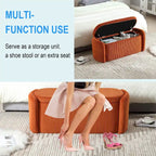 Banc ottoman de rangement en velours côtelé, orange / beige / gris clair / bleu marine / émeraude / noir, charnière de sécurité, 1 à 3 personnes