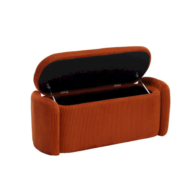Banc ottoman de rangement en velours côtelé, orange / beige / gris clair / bleu marine / émeraude / noir, charnière de sécurité, 1 à 3 personnes