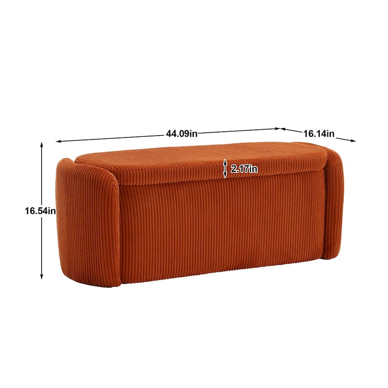 Banc ottoman de rangement en velours côtelé, orange / beige / gris clair / bleu marine / émeraude / noir, charnière de sécurité, 1 à 3 personnes