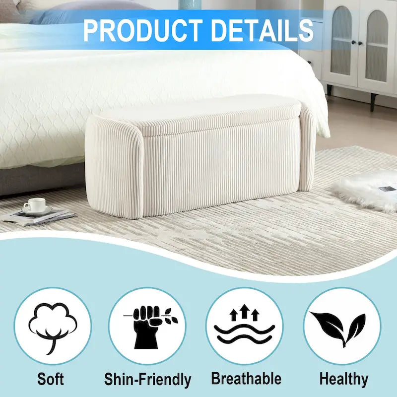Banc ottoman de rangement en velours côtelé, orange / beige / gris clair / bleu marine / émeraude / noir, charnière de sécurité, 1 à 3 personnes