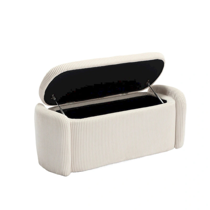 Banc ottoman de rangement en velours côtelé, orange / beige / gris clair / bleu marine / émeraude / noir, charnière de sécurité, 1 à 3 personnes