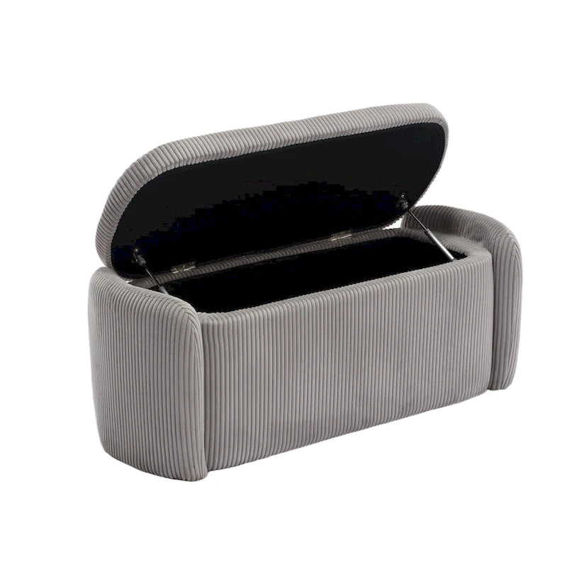 Banc ottoman de rangement en velours côtelé, orange / beige / gris clair / bleu marine / émeraude / noir, charnière de sécurité, 1 à 3 personnes