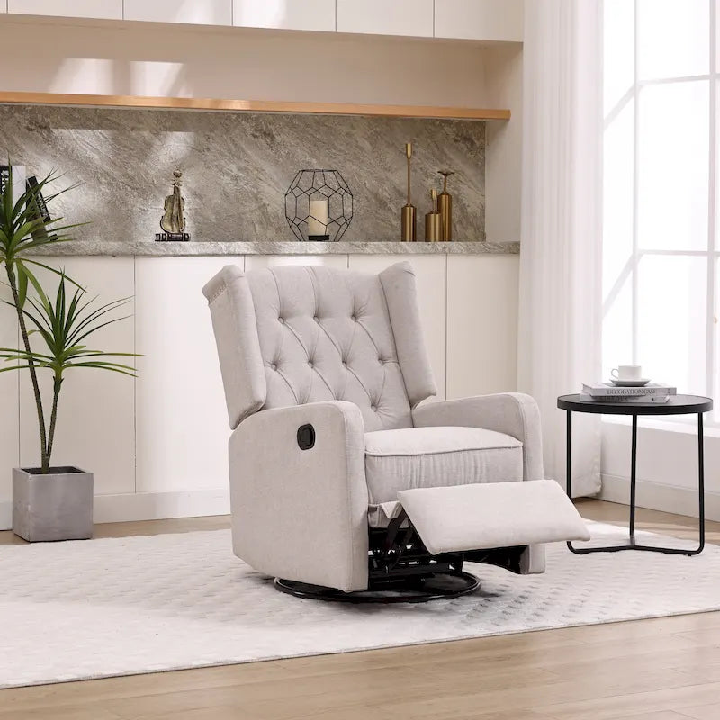 Fauteuil inclinable berçant pivotant à 360° avec repose-pieds, gris foncé / blanc / café / vert olive / beige, 1 personne
