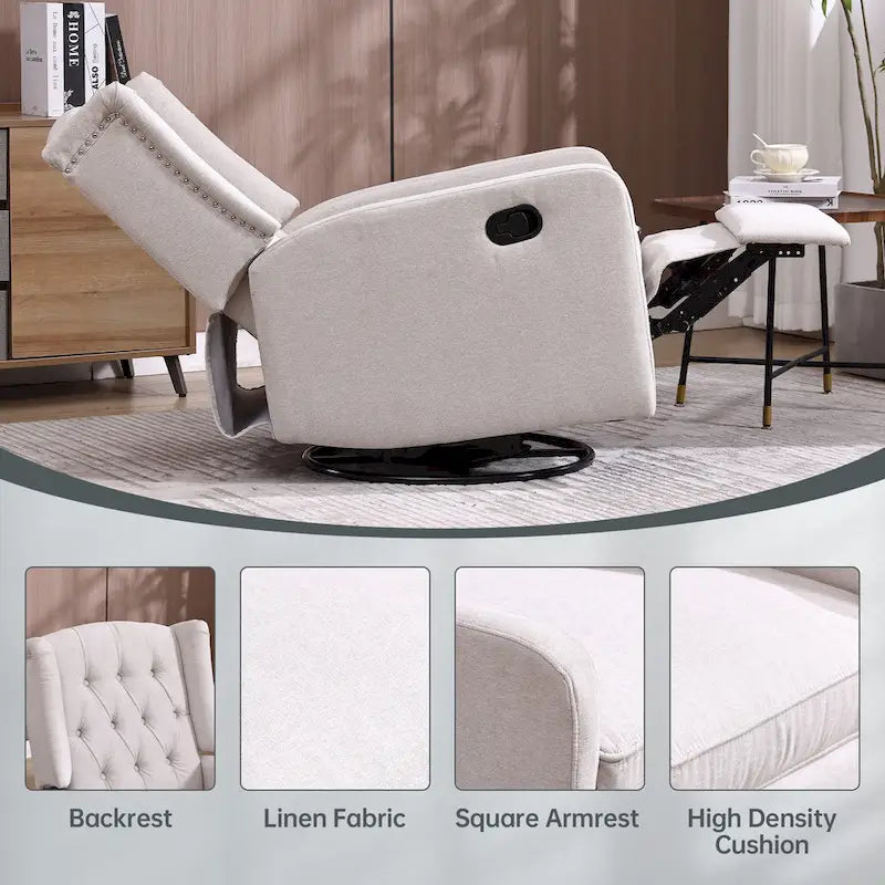 Fauteuil inclinable berçant pivotant à 360° avec repose-pieds, gris foncé / blanc / café / vert olive / beige, 1 personne