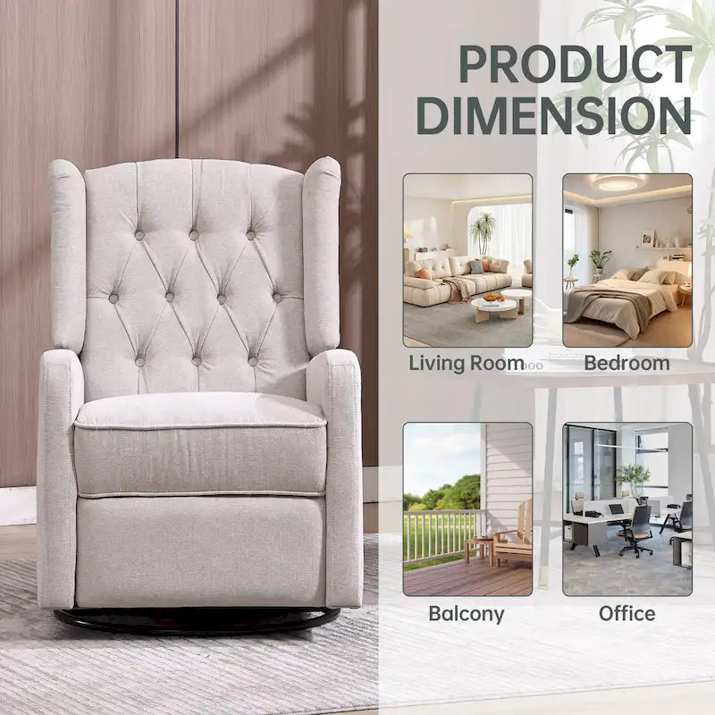 Fauteuil inclinable berçant pivotant à 360° avec repose-pieds, gris foncé / blanc / café / vert olive / beige, 1 personne